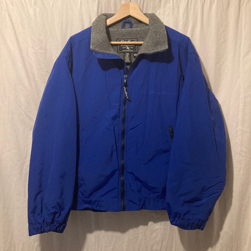 Vintage 90s Eddie Bauer Mens Blue Fleece Lined Nylon Jacket Small Made in USA